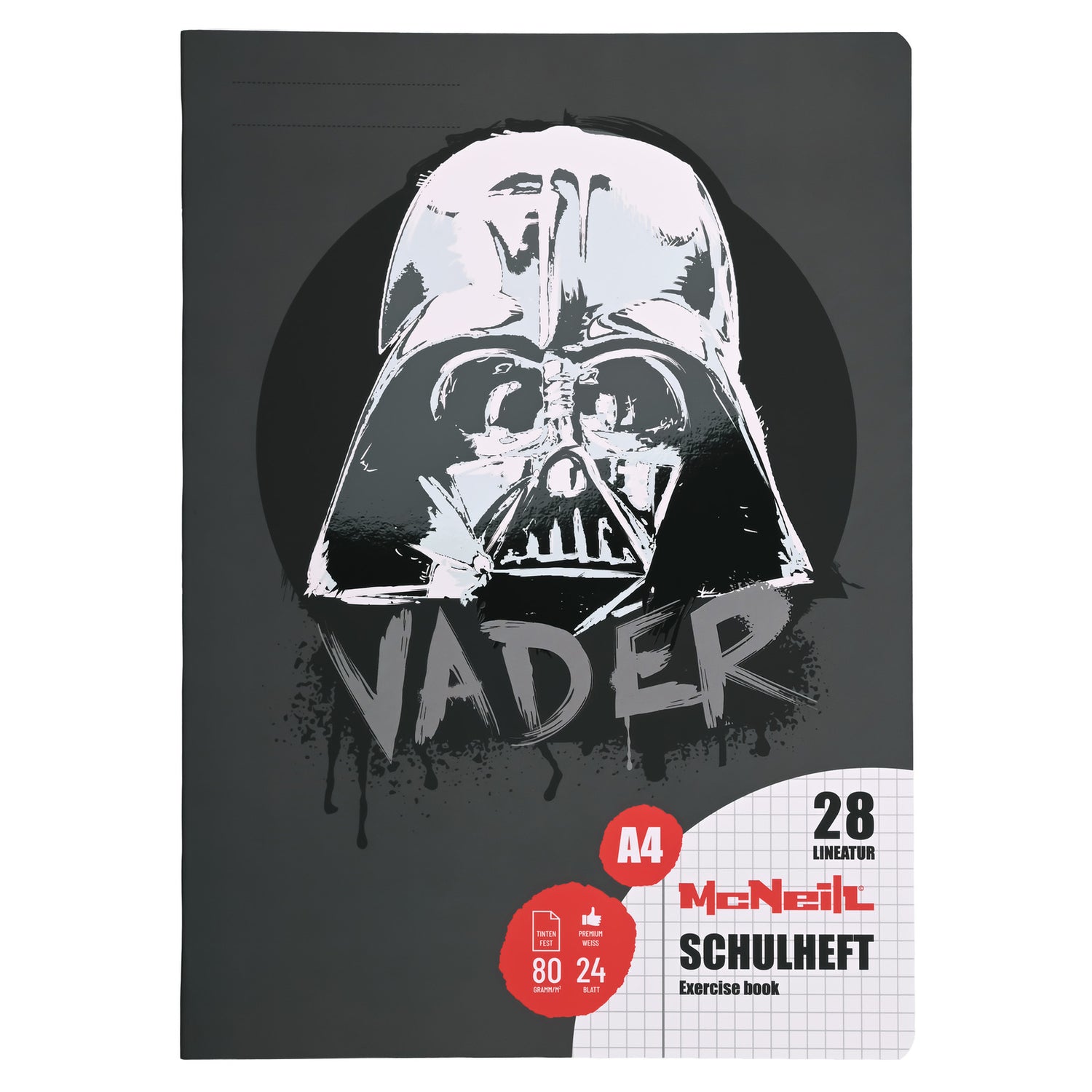 McNeill Schulheft DIN A4 mit Darth-Vader-Motiv, Lineatur 27, tintenfestes FSC®-Papier und glänzendem Umschlag – ideal für den Schulalltag
